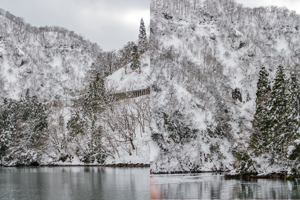 日本/富山。礪波市～庄川峽遊覽船「雪見舟」｜走進水墨畫裡的夢幻航線，搭船才能抵達的秘境「大牧溫泉」與紅色長崎大橋！