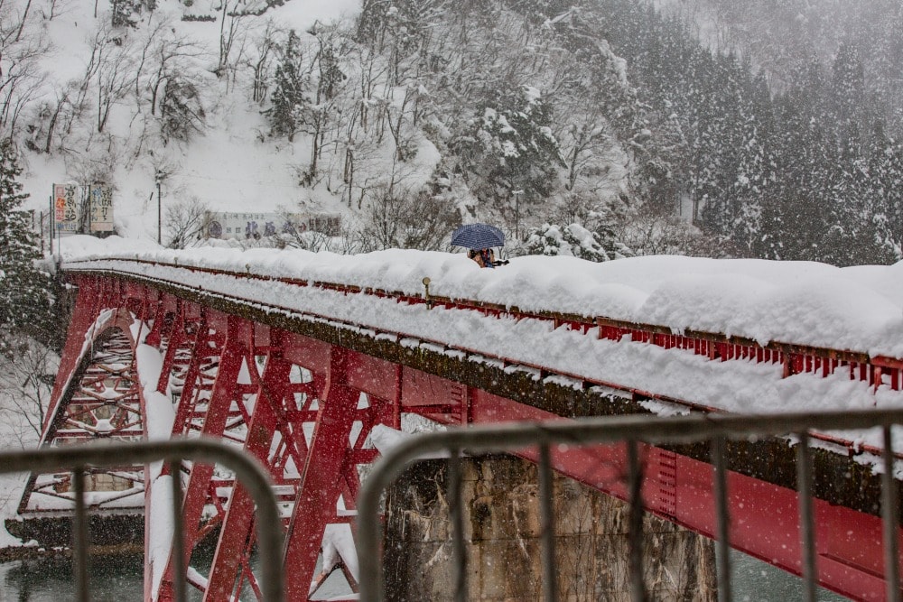 日本/富山。礪波市～庄川峽遊覽船「雪見舟」｜走進水墨畫裡的夢幻航線，搭船才能抵達的秘境「大牧溫泉」與紅色長崎大橋！